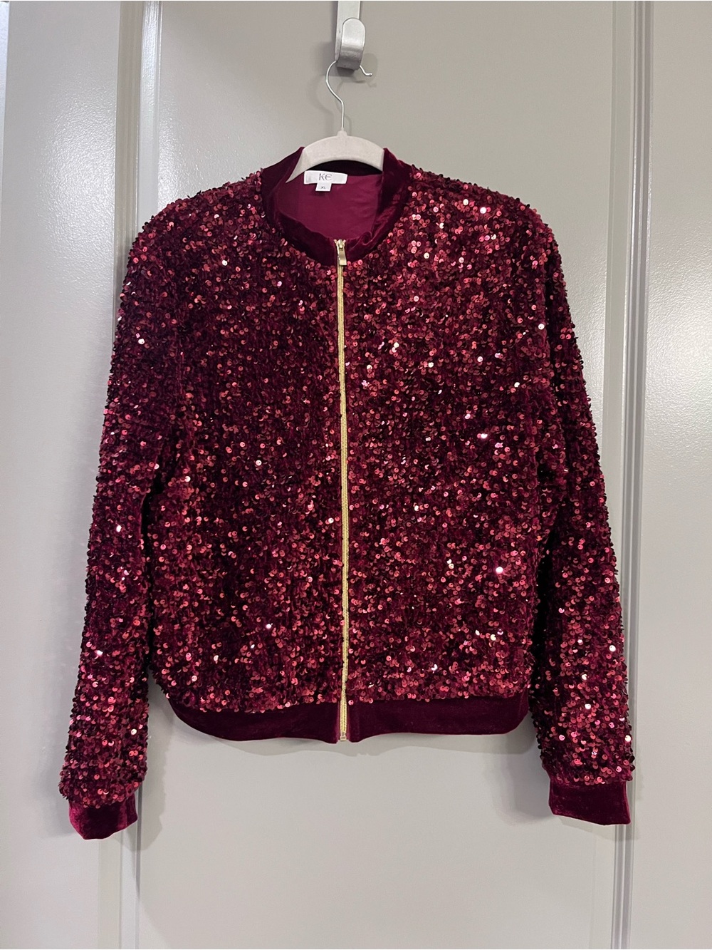 Sequin Bomber Jacket - Burgundy
